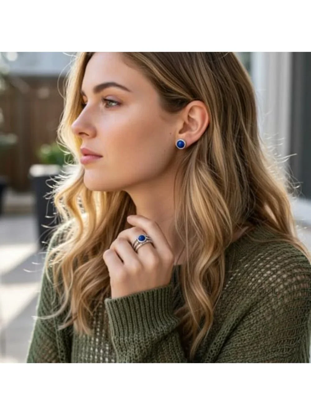 Natural Lapis Lazuli Adjustable Unisex Ring, Vintage Bohemian Statement Jewelry
